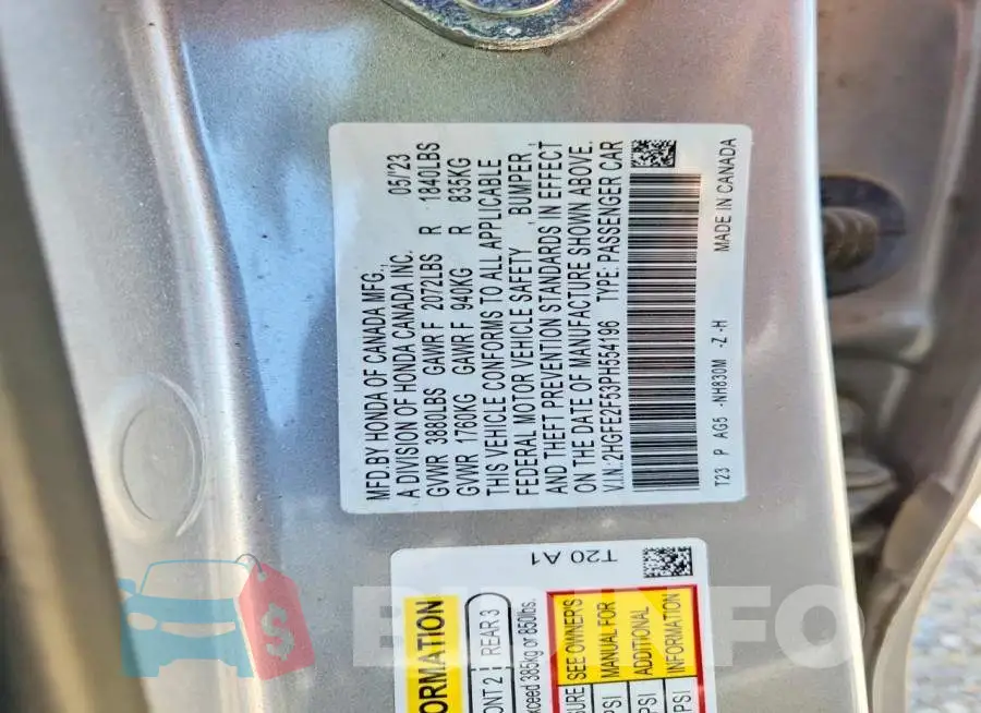 2HGFE2F53PH554196 Photo# 12