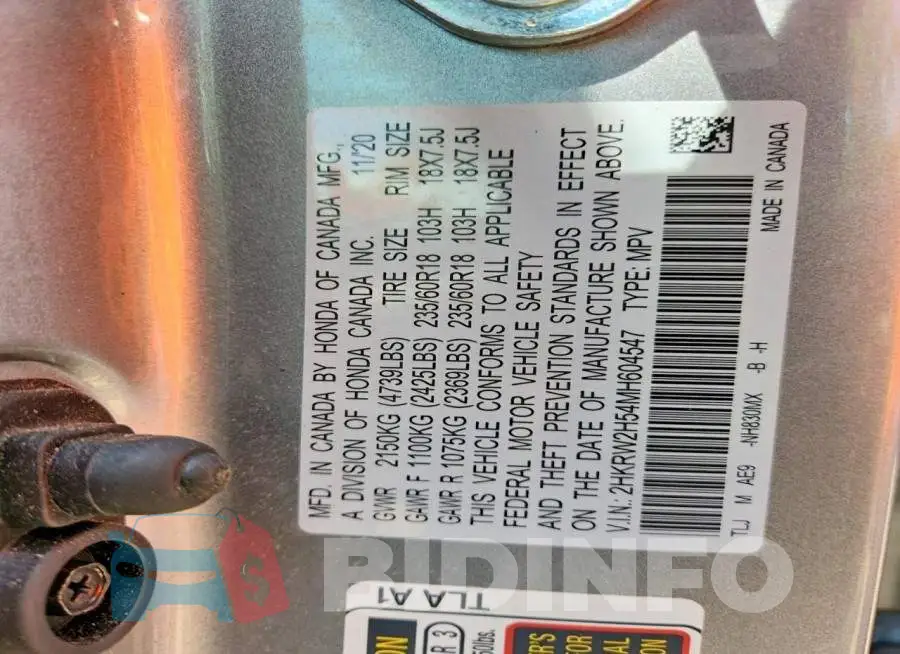 2HKRW2H54MH604547 Photo# 14