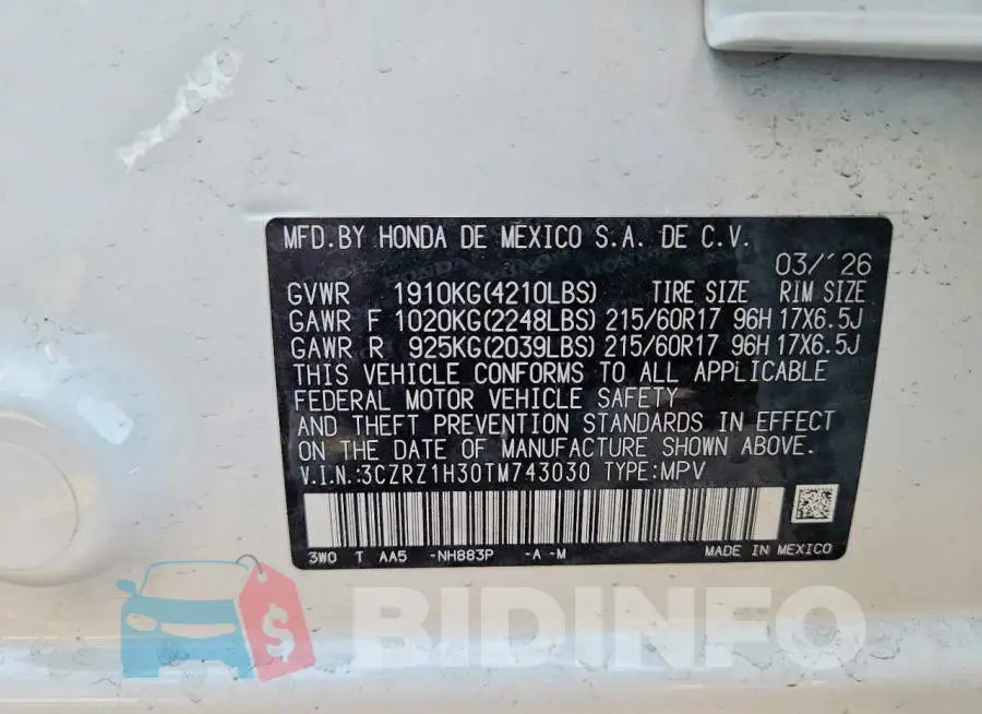 3CZRZ1H30TM743030 Photo# 13
