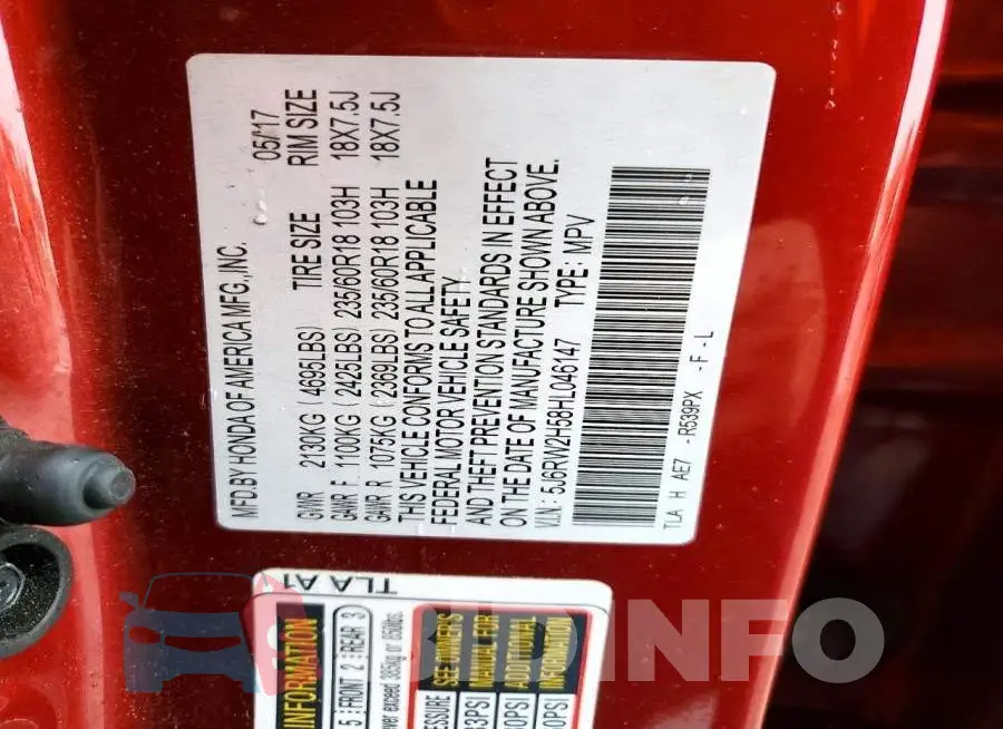 5J6RW2H58HL046147 Photo# 13