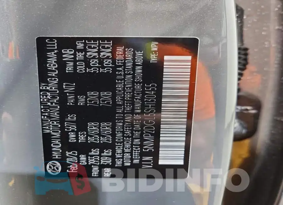 5NMP2DGL5SH130455 Photo# 13