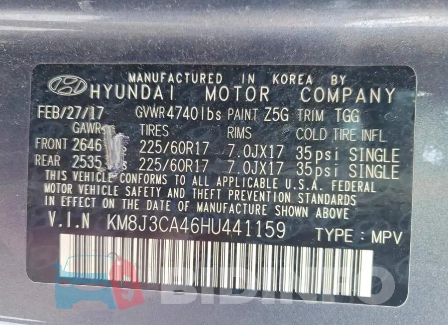 KM8J3CA46HU441159 Photo# 13