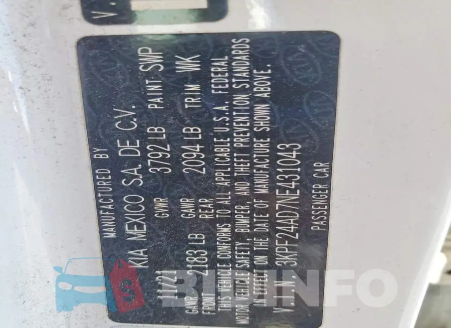 3KPF24AD7NE431043 Photo# 12