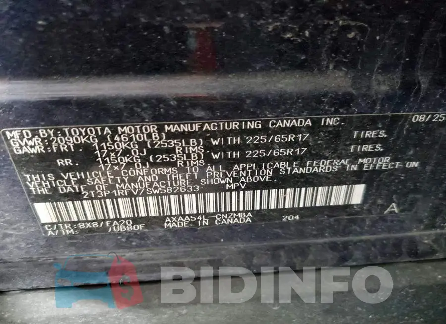 2T3P1RFV7SW582633 Photo# 13