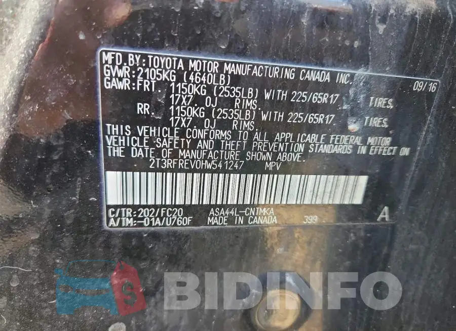 2T3RFREV0HW541247 Photo# 13