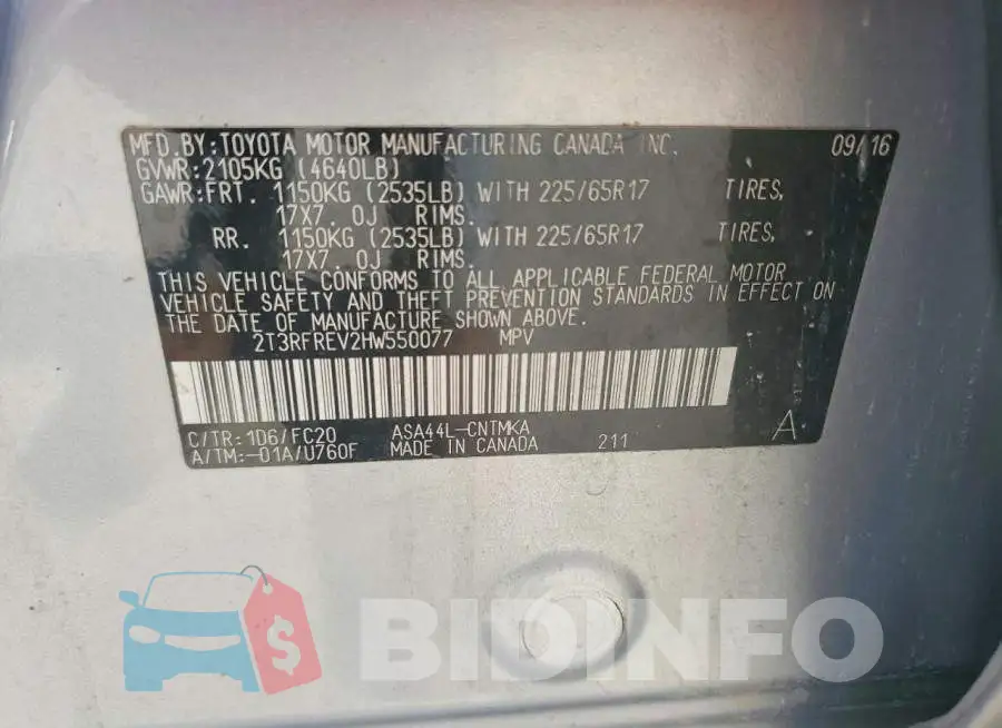 2T3RFREV2HW550077 Photo# 13