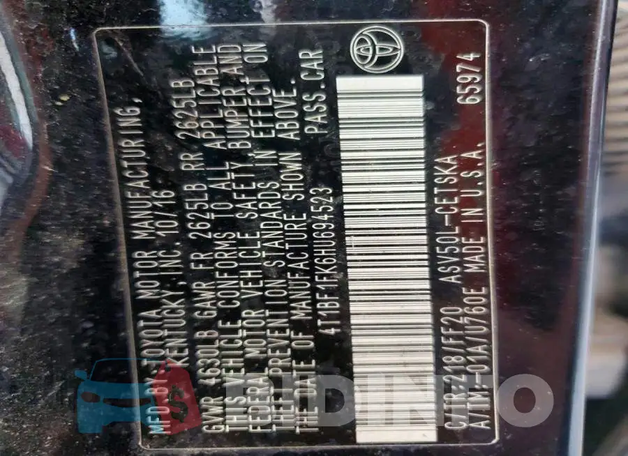 4T1BF1FK6HU694523 Photo# 12