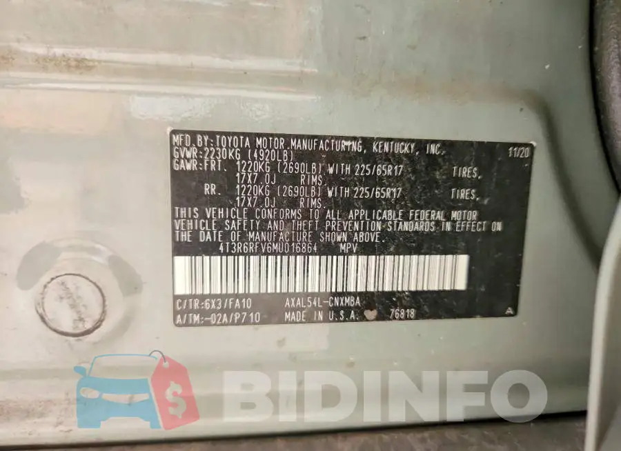 4T3R6RFV6MU016864 Photo# 13