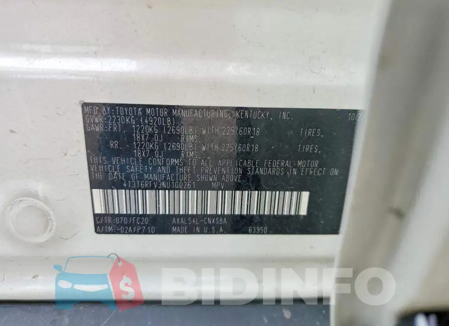 4T3T6RFV3NU100261 Photo# 13