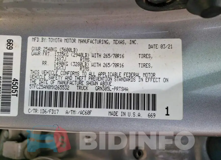 5TFCZ5AN8MX265532 Photo# 12