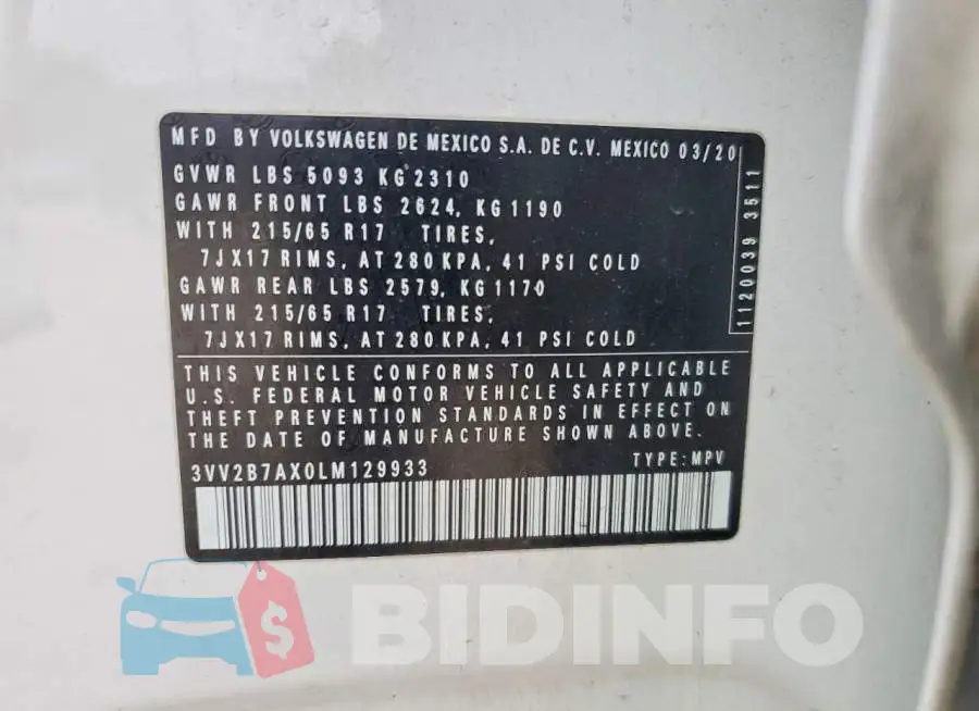 3VV2B7AX0LM129933 Photo# 14