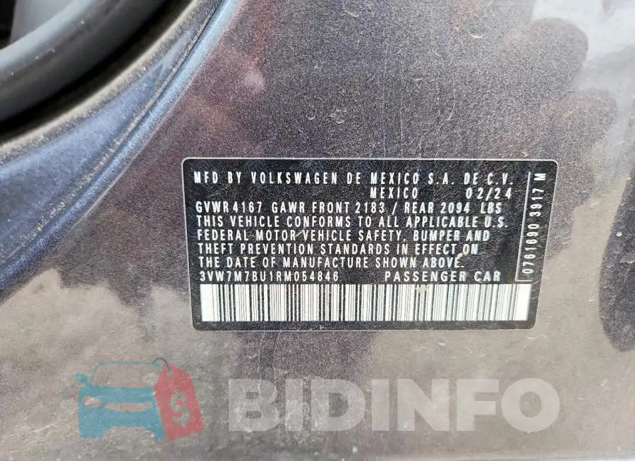 3VW7M7BU1RM054846 Photo# 12