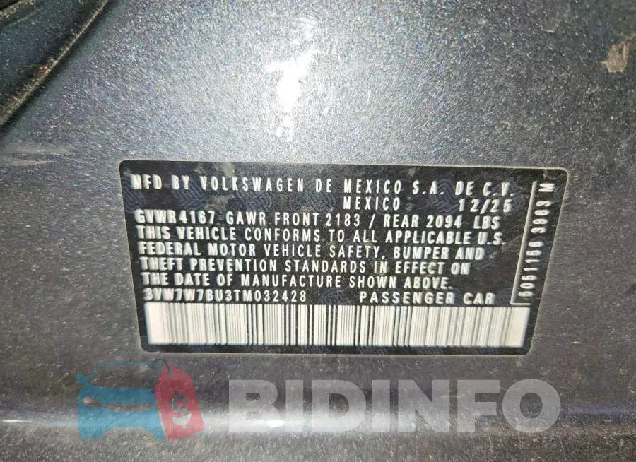 3VW7W7BU3TM032428 Photo# 12