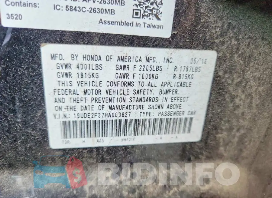 19UDE2F37HA000827 Photo# 12