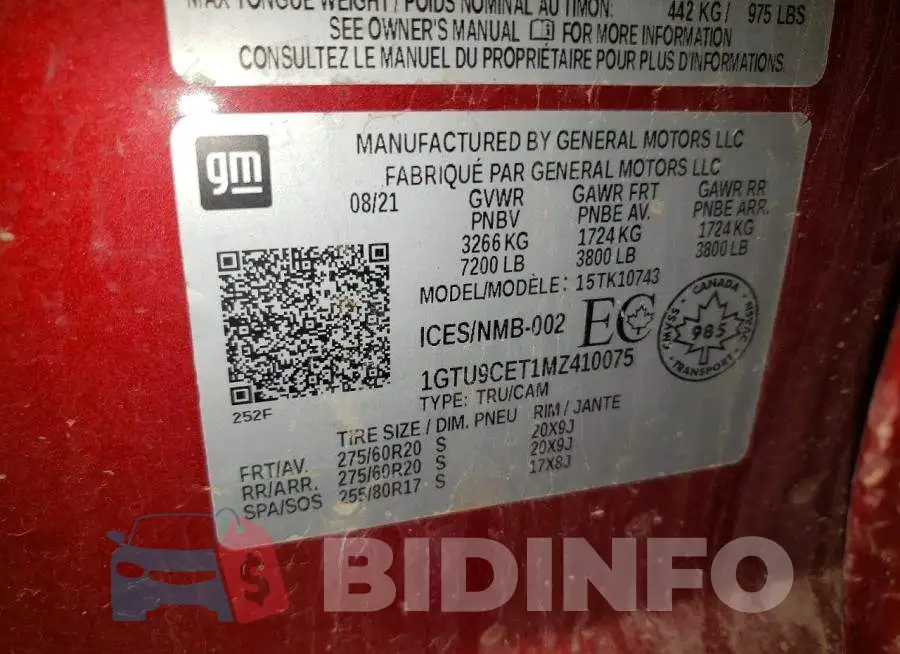 1GTU9CET1MZ410075 Photo# 12