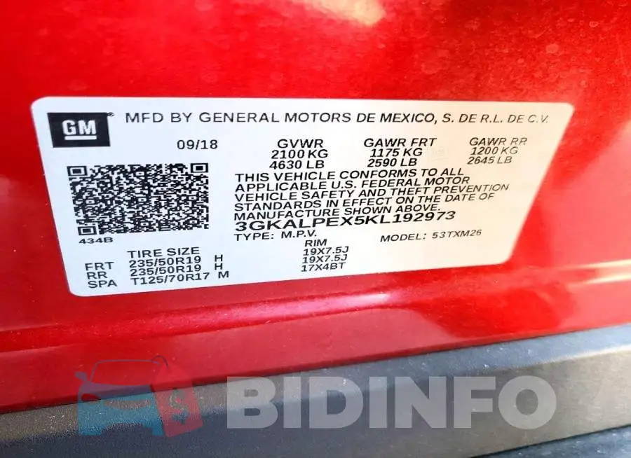 3GKALPEX5KL192973 Photo# 13