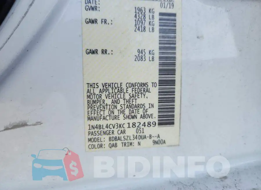 1N4BL4CV3KC182489 Photo# 13