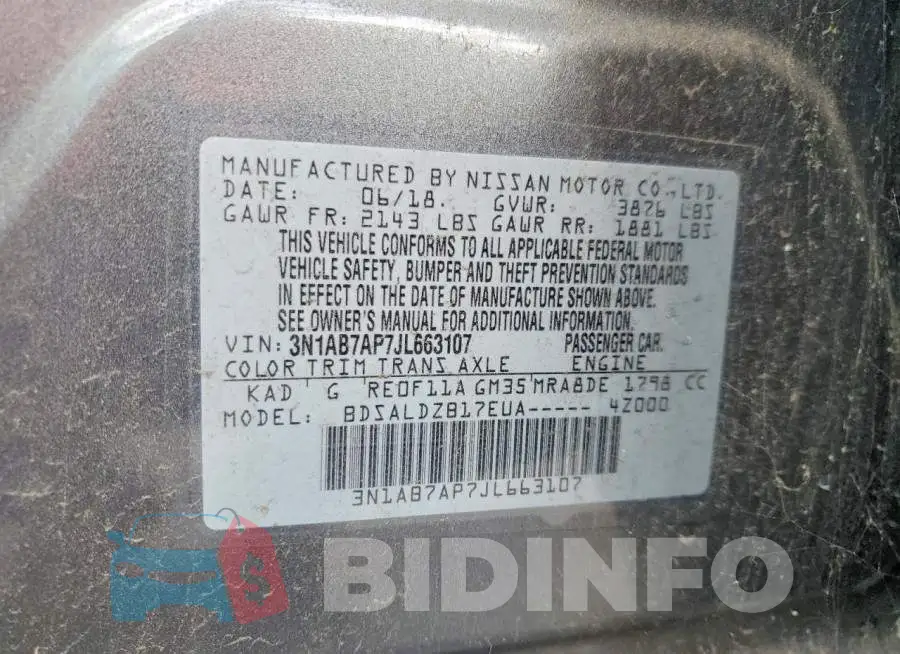 3N1AB7AP7JL663107 Photo# 13