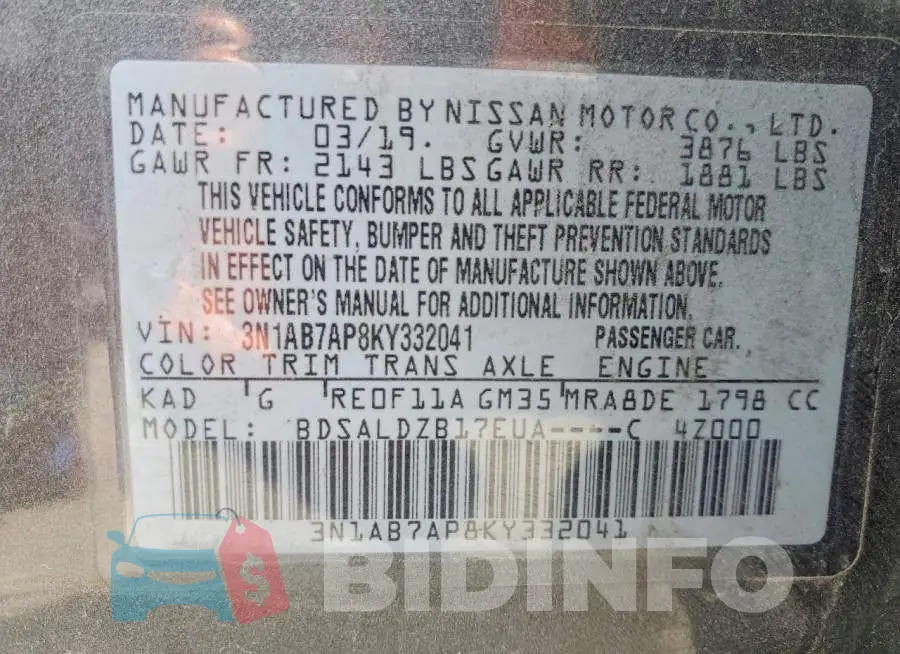 3N1AB7AP8KY332041 Photo# 13