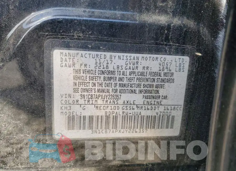 3N1CB7APXJY226357 Photo# 12