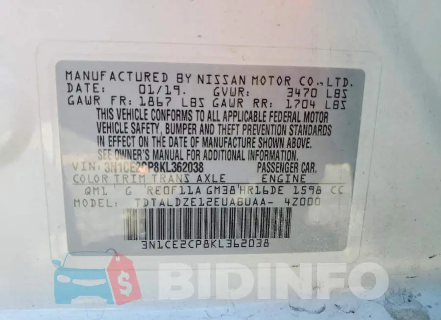 3N1CE2CP8KL362038 Photo# 12