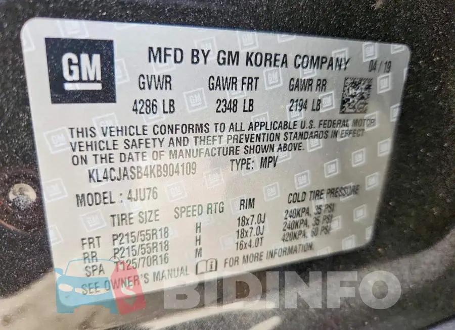 KL4CJASB4KB904109 Photo# 13