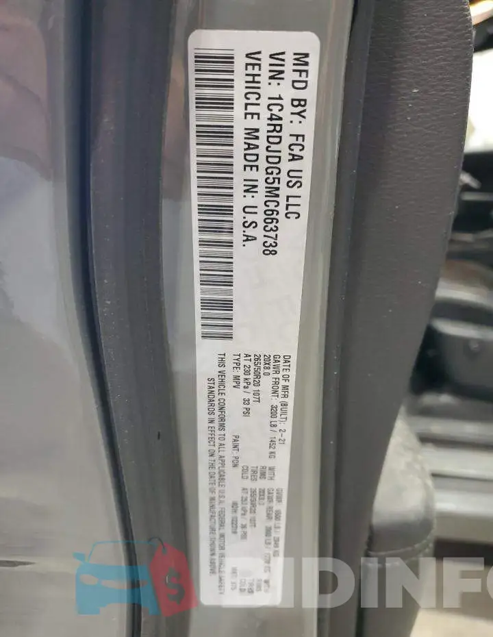 1C4RDJDG5MC663738 Photo# 13