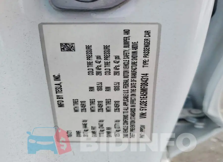 5YJ3E1EA5MF084314 Photo# 12