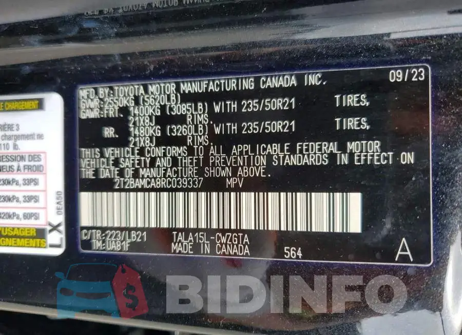 2T2BAMCA8RC039337 Photo# 14