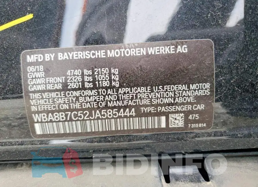 WBA8B7C52JA585444 Photo# 12