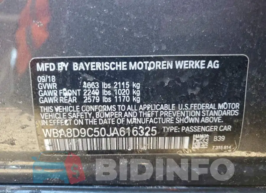 WBA8D9C50JA616325 Photo# 12