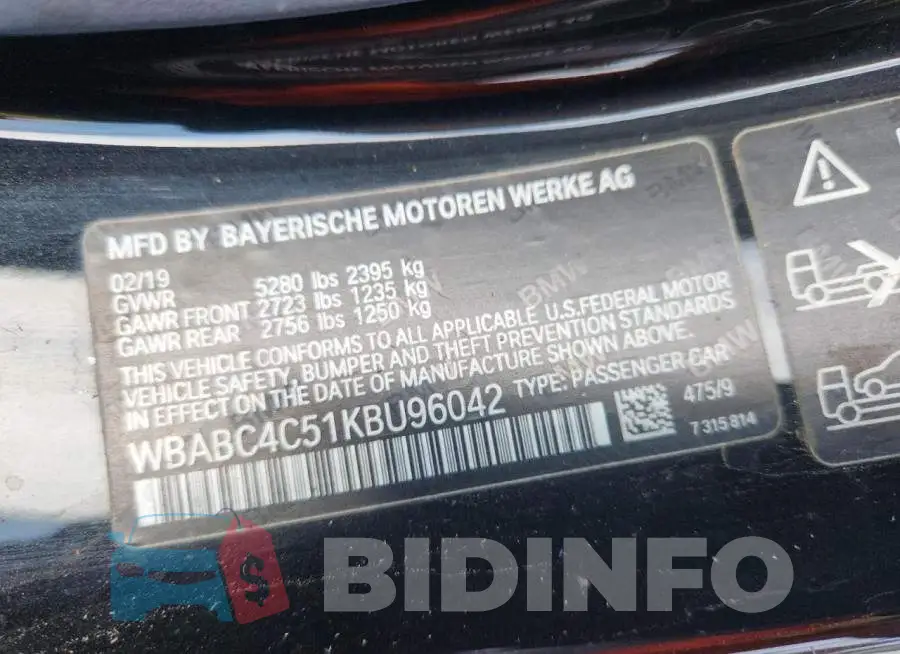 WBABC4C51KBU96042 Photo# 12