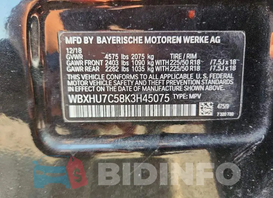 WBXHU7C58K3H45075 Photo# 13