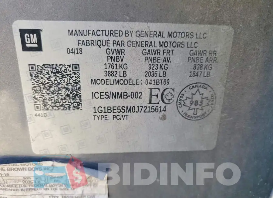 1G1BE5SM0J7215614 Photo# 12