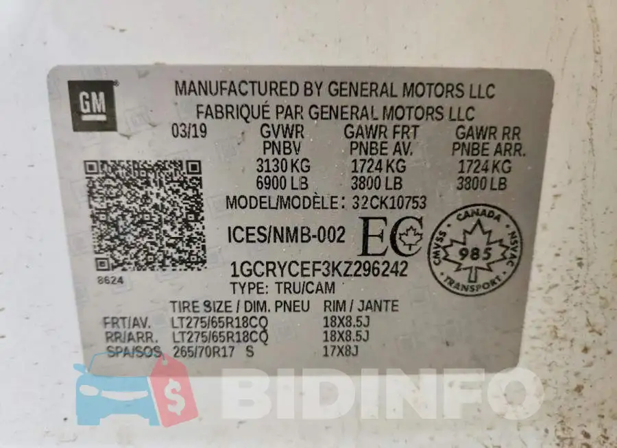 1GCRYCEF3KZ296242 Photo# 12