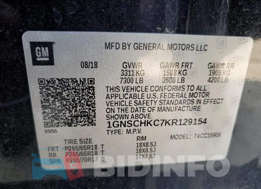 1GNSCHKC7KR129154 Photo# 13