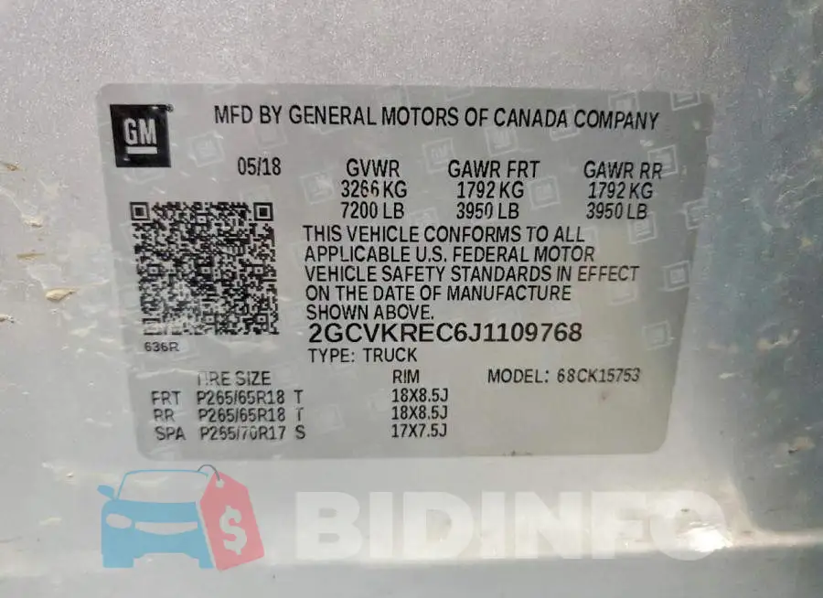 2GCVKREC6J1109768 Photo# 12