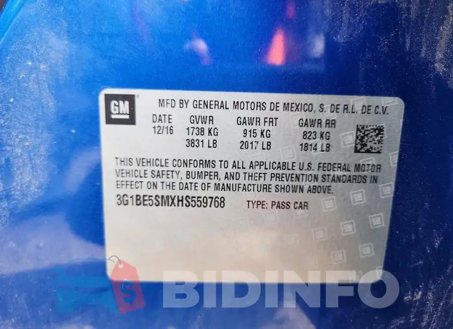 3G1BE5SMXHS559768 Photo# 12