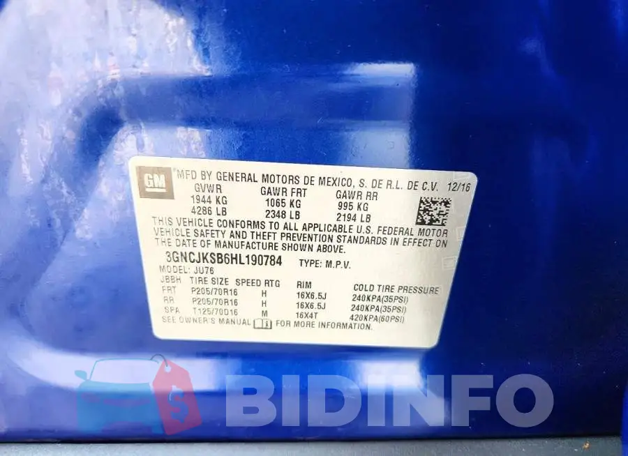 3GNCJKSB6HL190784 Photo# 12