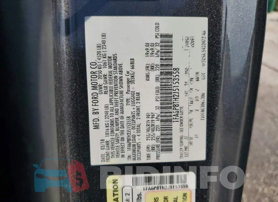 1FA6P8TH2J5153558 Photo# 12