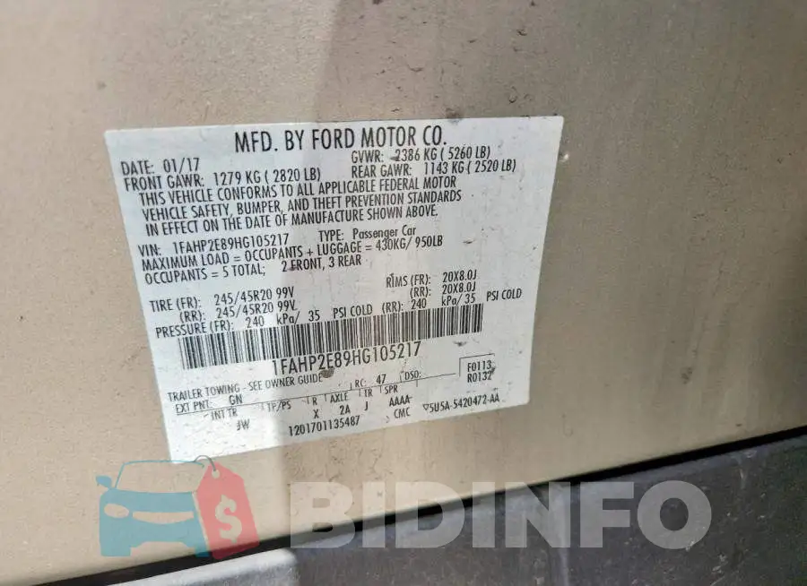 1FAHP2E89HG105217 Photo# 12