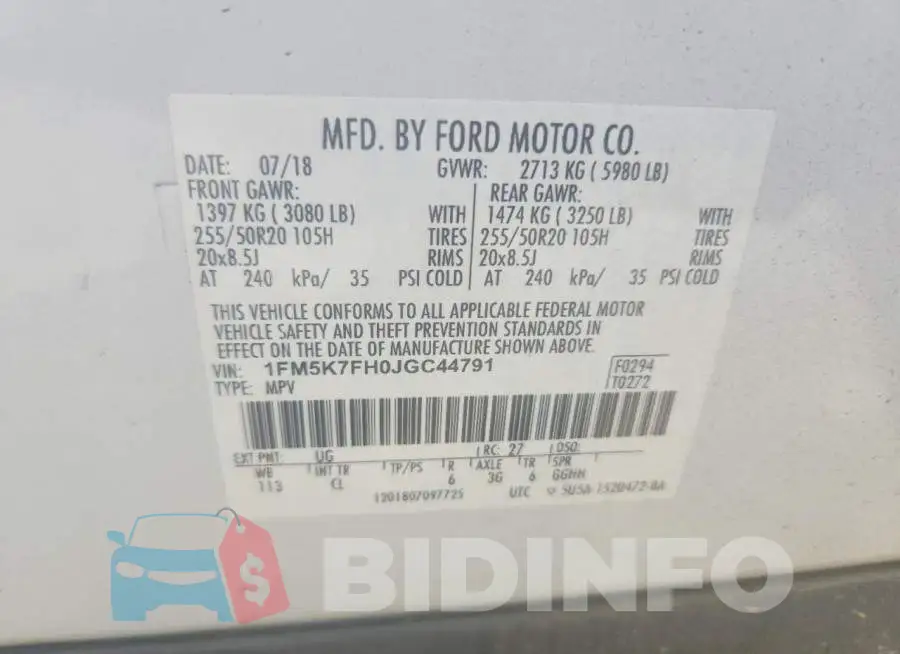 1FM5K7FH0JGC44791 Photo# 14