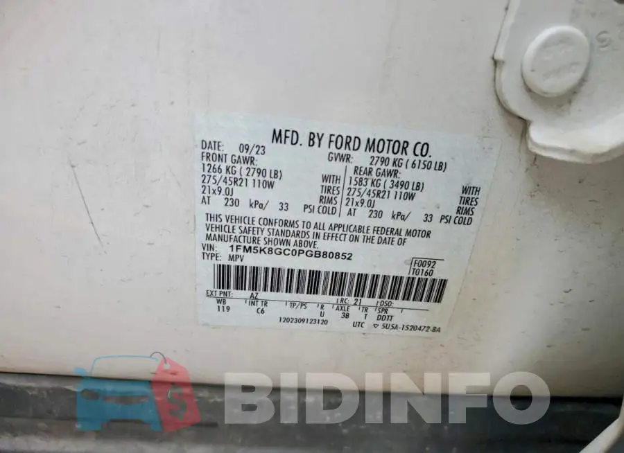 1FM5K8GC0PGB80852 Photo# 13