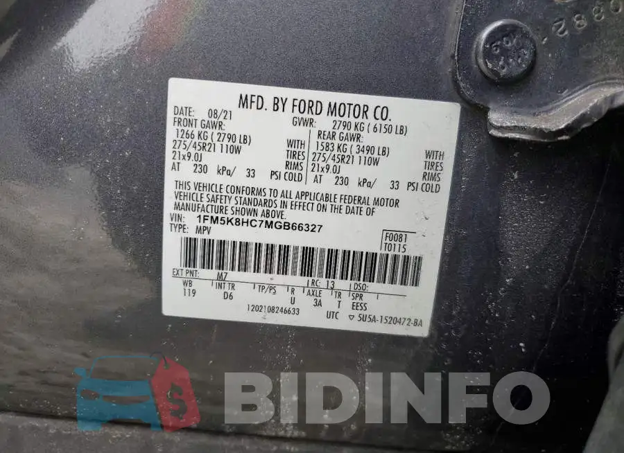 1FM5K8HC7MGB66327 Photo# 12