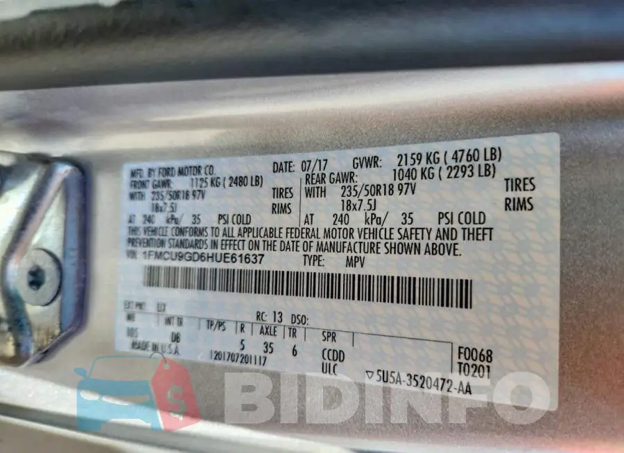 1FMCU9GD6HUE61637 Photo# 13