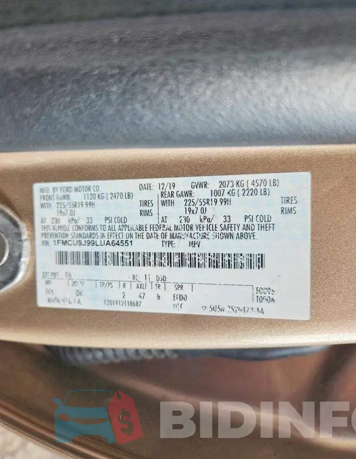 1FMCU9J99LUA64551 Photo# 12