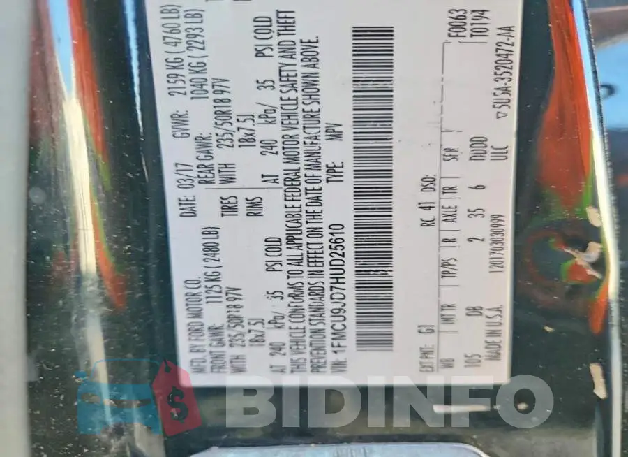 1FMCU9JD7HUD25610 Photo# 14