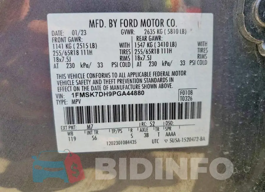 1FMSK7DH9PGA44880 Photo# 13