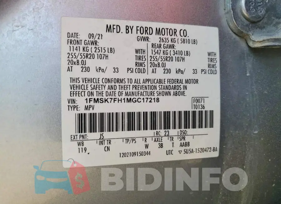 1FMSK7FH1MGC17218 Photo# 14