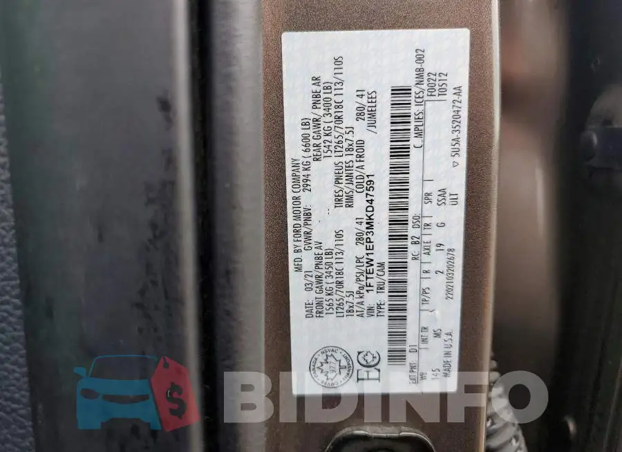1FTEW1EP3MKD47591 Photo# 13